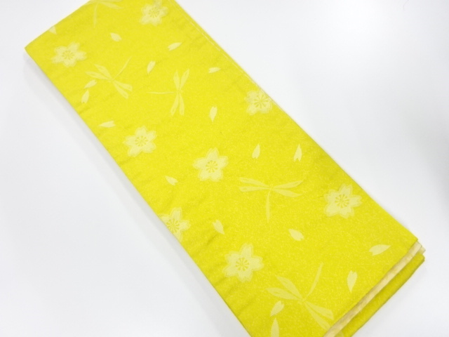 蜻蛉に桜模様織り出し　半幅帯